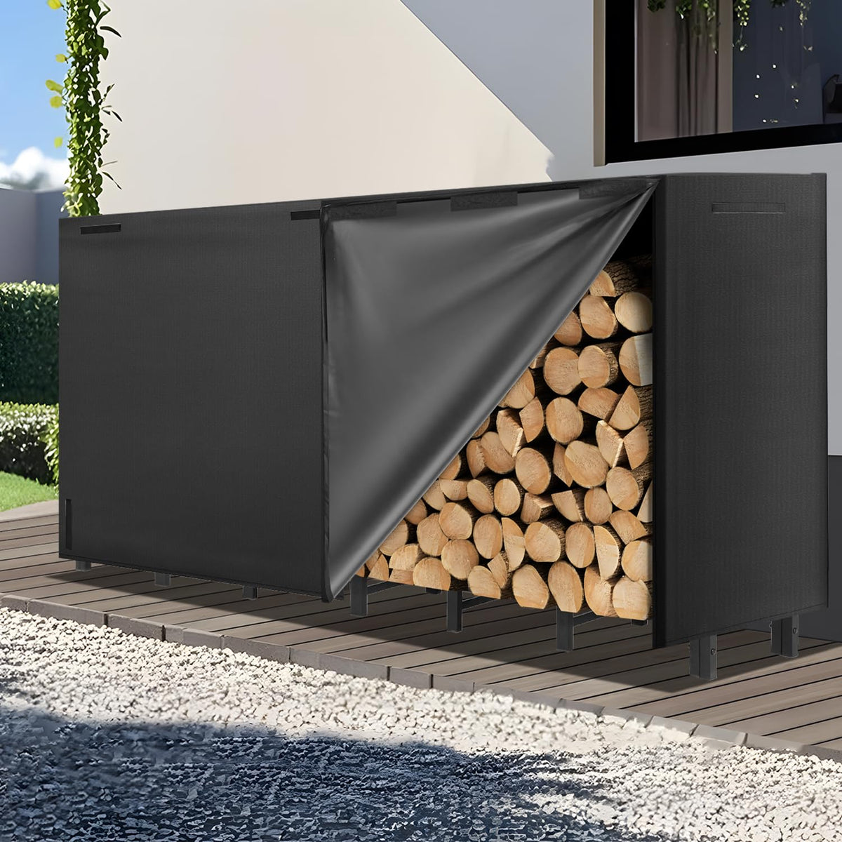 Kendane 8FT Firewood Rack Outdoor with Cover - Image 1