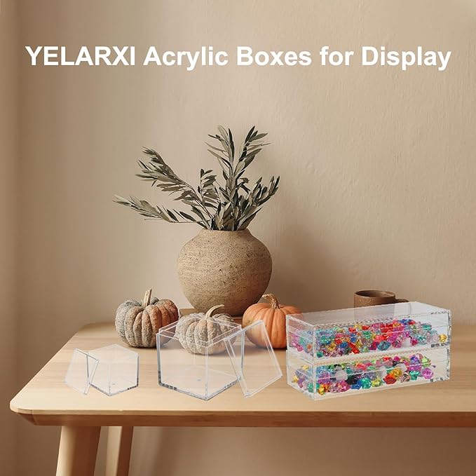Acrylic Box with Lid, 2.36 x 2.36 x 2.36 in Acrylic Display Case Plastic Square Cube Container Storage Holder Stackable Bins for Cosmetic Collectible Candy Jewelry(2 Pack, Clear)