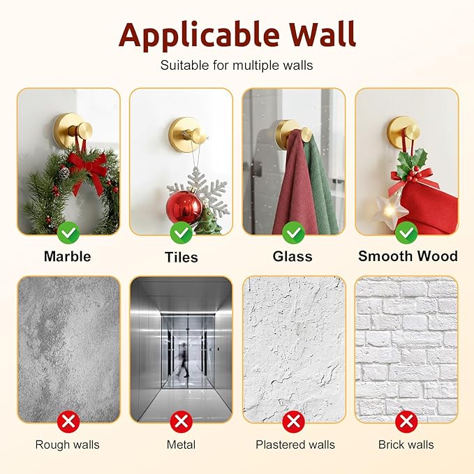 4 Packs Suction Cup Hooks for Shower, Heavy-Duty Wreath Hangers for Front Door, No Drill Glass Door Wreath Hanger Hook No Damage for Walls Bathroom Kitchen Window Mirror Tiles Towel Coat Robe Loofah