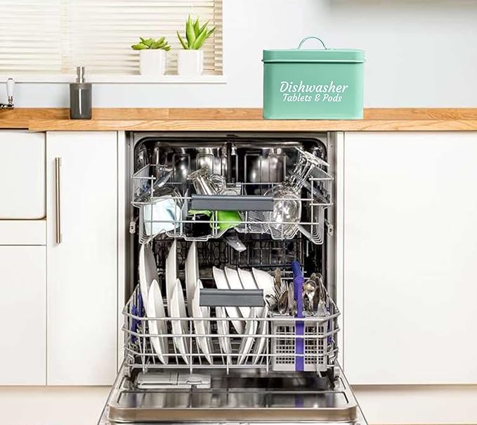Webake Laundry Pods Container, Dishwasher Pod Container Tablet Holder, Farmhouse Metal Dishwasher Pods Storage Container with Lid for Kitchen Laundry Room Organization and Storage