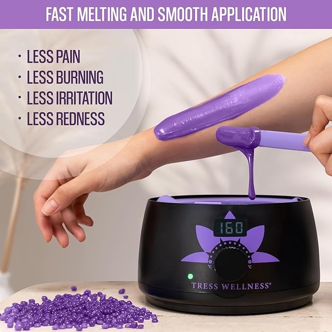 Tress Wellness Wax Beads - Safe for Skin - Dermatologically Tested - At-Home Kit for Bikini, Brazilian & Full Body - Lavender 1.2 lbs