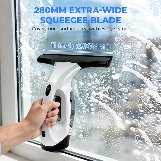 Window Vacuum Squeegee Cordless, 2000Pa Electric Window Cleaner Tool 11" Window Cleaning Kit Shower Squeegee for Shower Doors, Mirrors, Car Windshields & Tiles