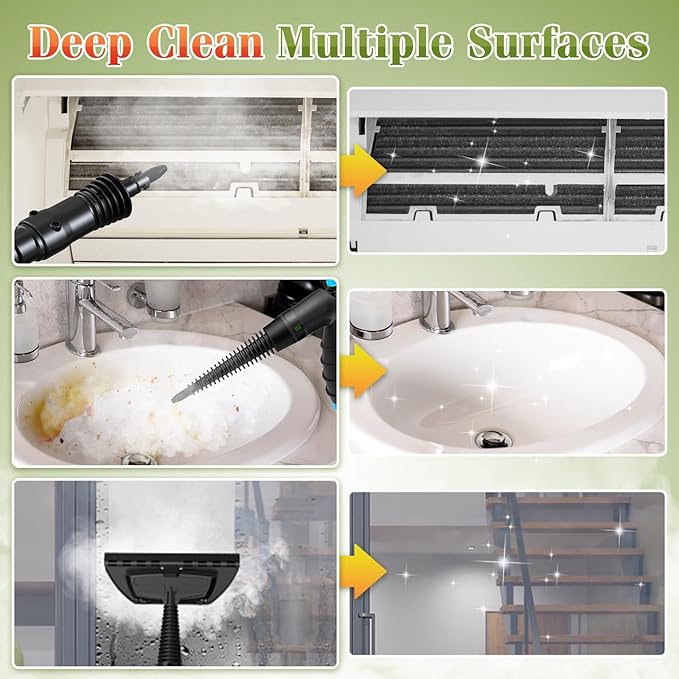Deep Clean Steam Cleaner, Fast Heating Efficient Cleaning Multi-Purpose Handheld Steamer for Cleaning, Pressurized Multi-Surface Steam Cleaner for Home, Car, Upholstery, Floor, Grout, Couch and Grease