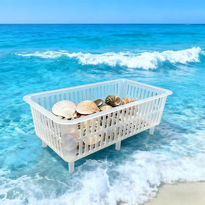 YDB Storage Plastic Drain Basket with Feet for Sorting Live Fresh Shellfish Oyster Abalone Scallop Geoduck Clams Mussels or Garden Harvest 4PCS (White)