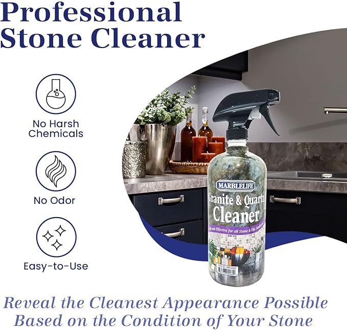 Marblelife Granite & Quartz Cleaner, Safe & Powerful Granite Countertop Cleaner, Oil & Wax Free Quartz Countertop, Effective Stone Care & Cleaning, 32oz Spray