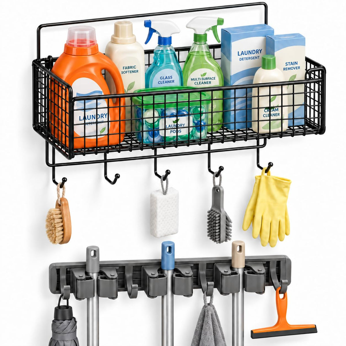 Broom Holder Wall Mount, Mop Organizer with Cleaning Tools - Image 1