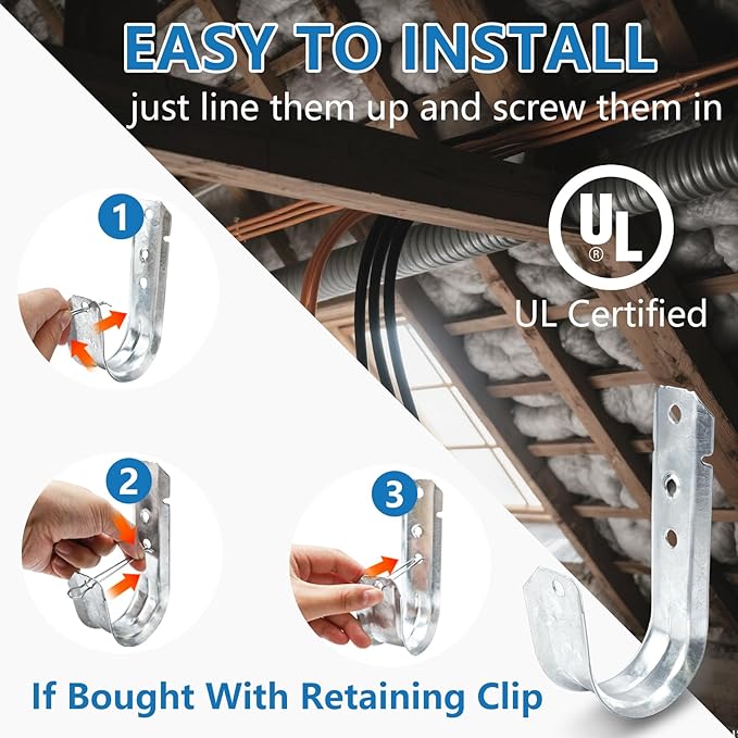 SIHAI 10-Packs 4” Inch J-Hooks, UL Certified Heavy-Duty Cable Support Hooks for Hanging CAT6/6A, Fiber Cable Management and Low Voltage Wiring