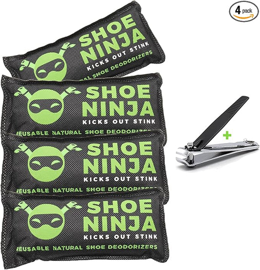 Charcoal Shoe Deodorizer Inserts - Shoe Odor Eliminator - Activated Charcoal Shoe Deodorizer Bags to Absorb Shoe Smell - Pack of 4 Shoe Smell Eliminator with Nail Clippers