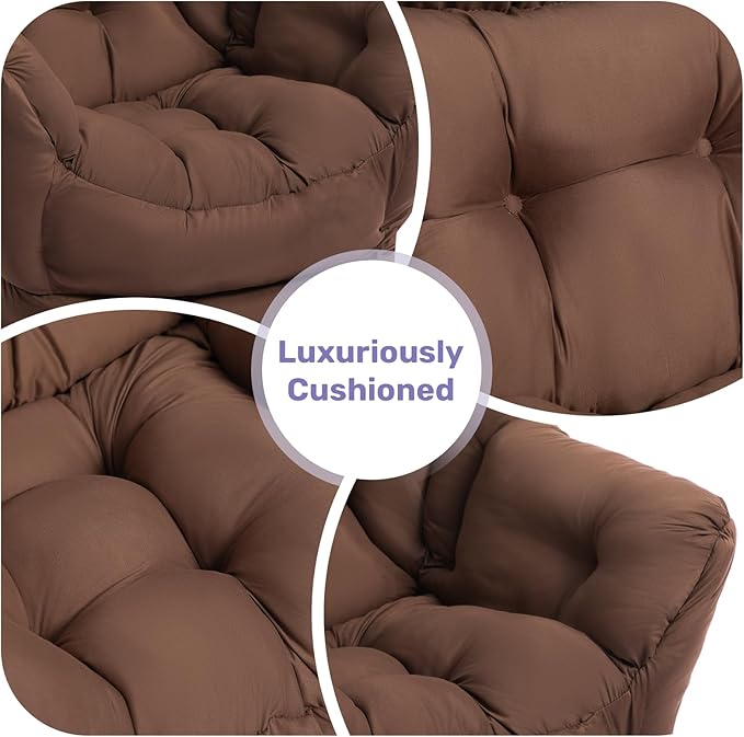 HollyHOME Lazy Chair with Foldable Ottoman, Accent Comfy Lounge Armchair and Folding Footrest Stool, Leisure Sofa Reading Chair and Footstool for Living Room, Bedroom, Dorm,Coffee Brown
