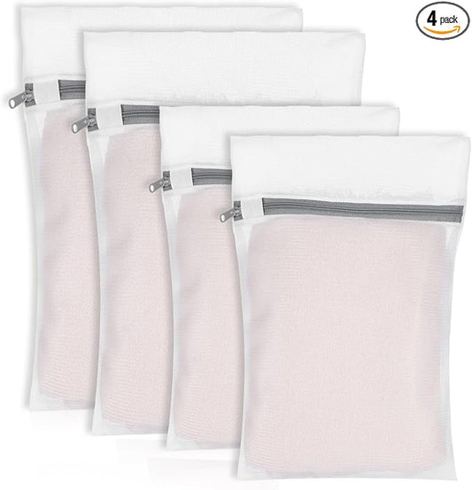 4PCS Laundry Mesh Wash Bags, Mesh Laundry Bags for Delicates, Lingerie Bag, Garment Bag for Washing Machine, Bras, Socks Grey (2 Medium, 2 Small)