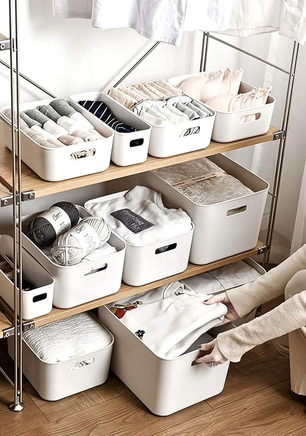 Set Of 8 Plastic Storage Bins,Versatile Kitchen Pantry Organization and Storage,for Plastic Storage Container Under Bed,Under Sink Bathroom Organizer (White, 8 Pack