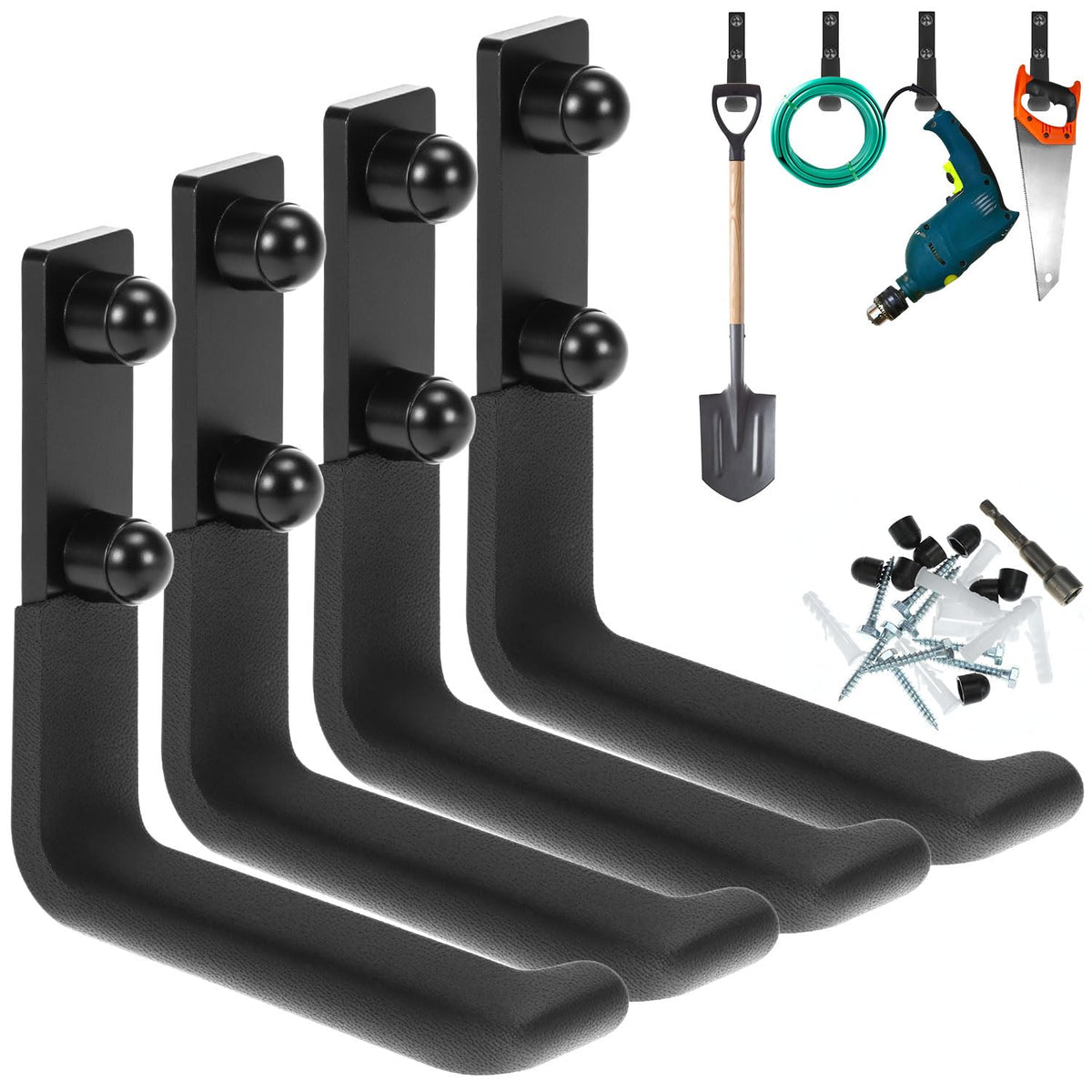 QWORK Heavy-Duty Garage Storage Hooks, 4 Pack Steel Wall - Image 1