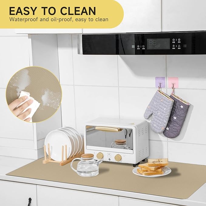 WochiTV Adhesive Shelf Liner 30 X 120 Inches Peel and Stick Kitchen Liner for Cabinets, Drawers Removable Protector Mat Waterproof Contact Covering for Dresser Pantry Countertops Shelves, Khaki