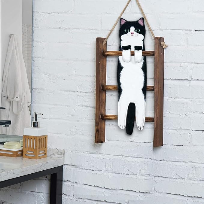 PAT JUUMG Funny Cat Hand Towels for Bathroom Kitchen Decor, Cute Decorative Hanging Face Towels, Super Absorbent Soft, Housewarming Gift, Cat Lovers Gifts for Women (PAT US-4 Pack-Towel)