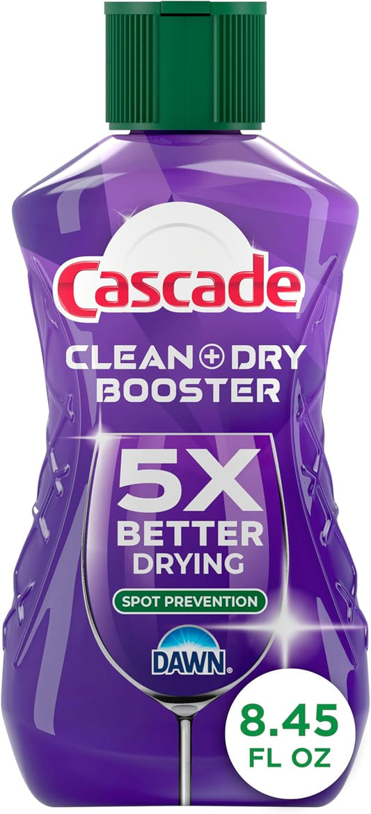 Cascade Rinse Aid Clean & Dry Booster Dishwasher Liquid, Gel & Detergent Pods for Sparkling Clean Dishes, Dishwasher Soap, Tablets & Rinse Aid Dry Booster, 8.45oz