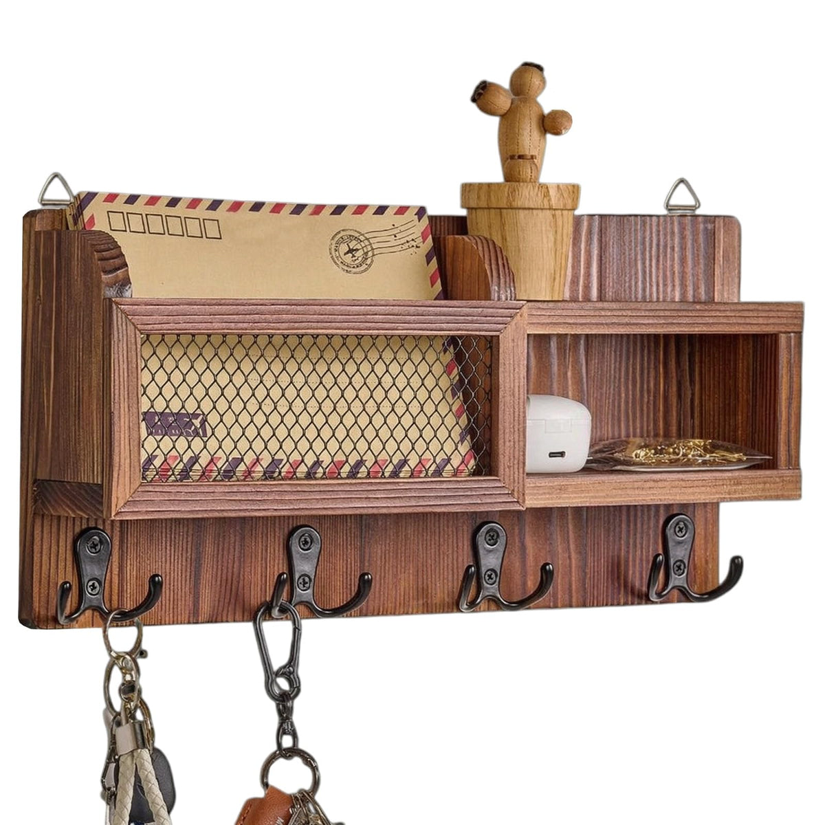 Key Holder Wall Mount with Mail Organizer and Shelf Rustic - Image 1