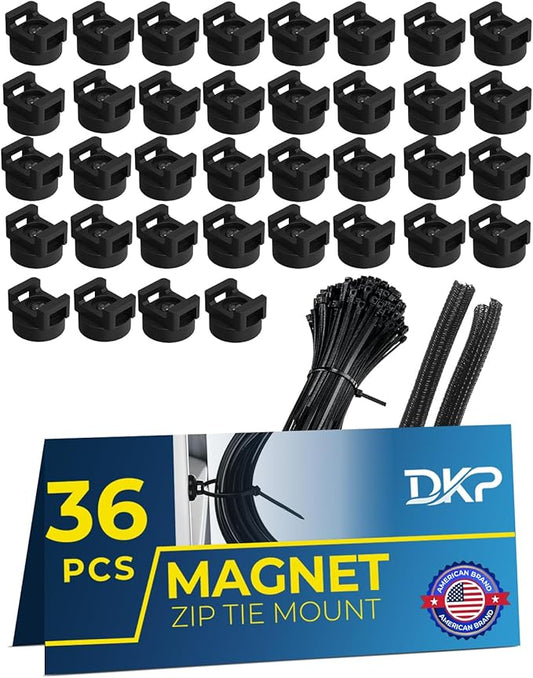 36Pcs Magnetic Zip Tie Mount, Heavy Duty Magnetic Cable Holder for Effortless Wire Management Under Desk, Magnets with 50Pcs Nylon Cable Ties and 2PCS Cable Sleeves for Home Office, PC, Car, Workshop