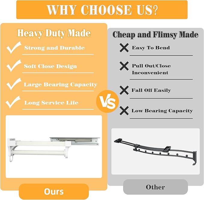 Alise 10 Inch Pull Out Clothes Hanger Rack with Automatic Soft-Close Mechanism for Closets, Heavy Duty Metal Rod Organizer for Coats, Pants, and More, White