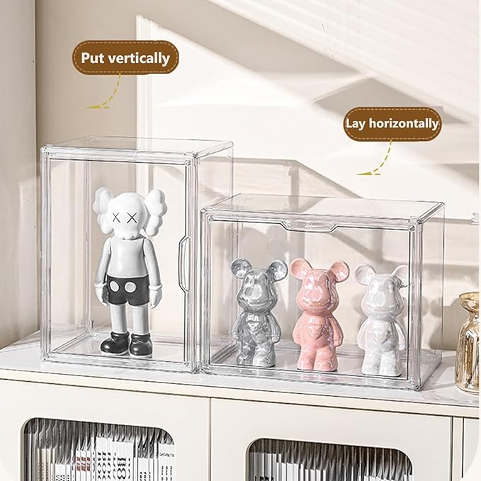 Clear Plastic Stackable Storage Bins, Clear Shoe Box, Dustproof Book & Cosmetic Display Cases, Large Figures Collectibles Showcase, Shoe Storage Boxes, Bag Organizer (2, Transparent-2 Pack)