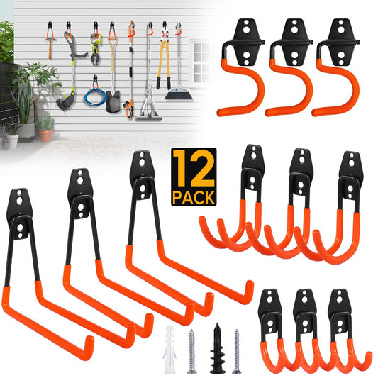 Garage Storage Hooks, Wall Mount Hooks 12 Pack Orange - Image 1