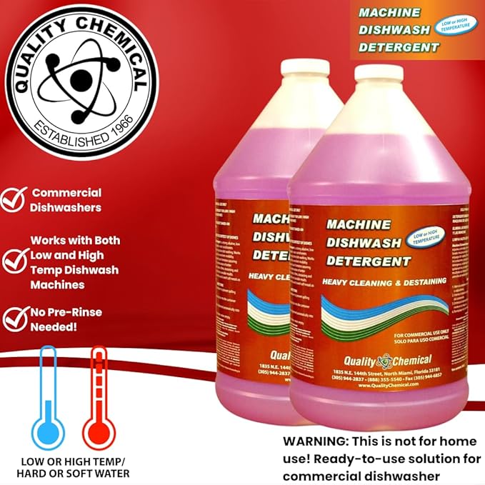 Quality Chemical Heavy Duty Liquid Alkaline Commercial Dishwasher Detergent - Industrial-Grade Formula Dissolves Food Stains, Grease, Grime and Residue - No Pre-Rinse Needed - 128oz (2 Count)