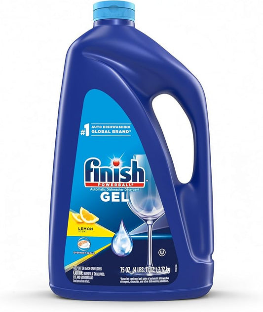 Finish Gel Liquid Dishwasher Detergent, Advanced Deep Cleaning Power Dish Soap, Fights Tough Stains, Dishwasher Soap, Plastic-Free & Septic Safe Dish Detergent, Lemon Scent, 75oz