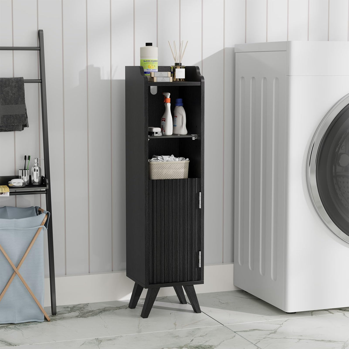 Slim Bathroom Storage Cabinet, 8" W x 8" D x 31.5" H, Black - Image 1