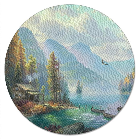 CounterArt Cabin in The Mountains 4mm Tempered Glass Lazy Susan Turntable 13" Diameter Condiment Caddy Cake Plate Pizza Server