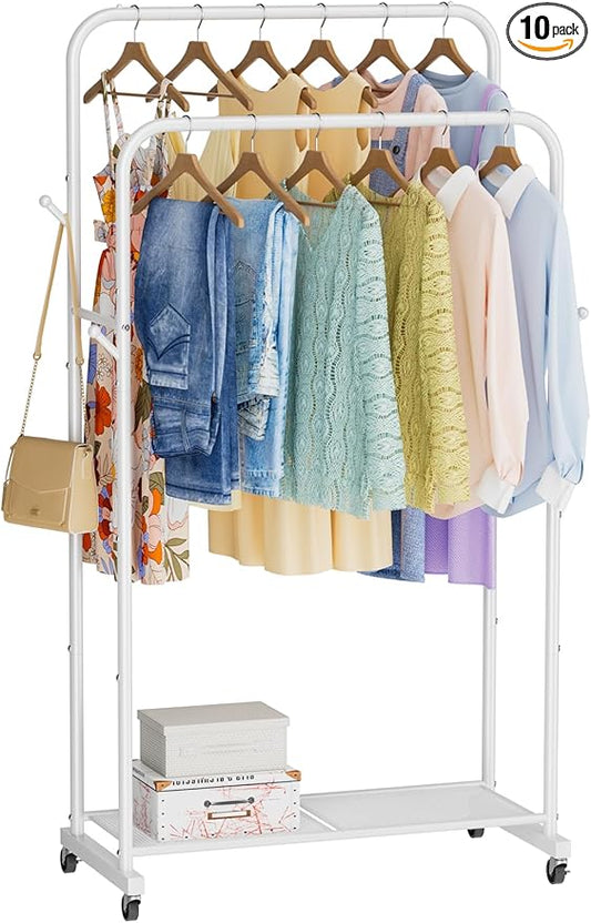 Clothes Garment Coat Rack Drying Clothing Racks Metal Freestanding for Hanging Clothes Portable Closet for Laundry Bedroom White
