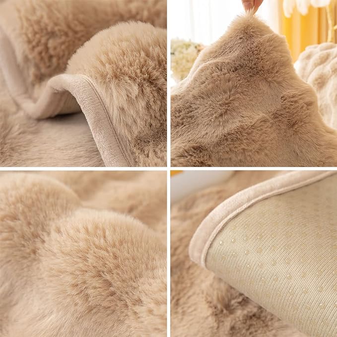 Soft Warm Faux Fur Couch Sofa Cover Thick Shaggy Fuzzy Sectional Couch Cover Non-Slip Solid Color Plush Sofa Slipcover Furniture Protector for Kids, Pets (Coffee,43"x43")