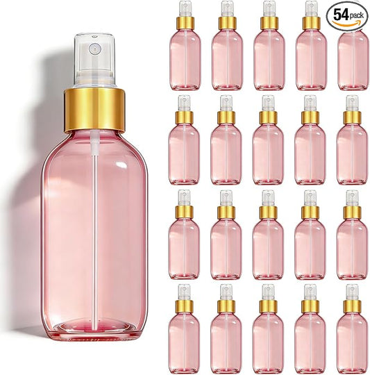 54 Pack 4 oz Small Glass Spray Bottles, Pink Refillable Fine Mist Bottles for Essential Oils, Cleaning Solutions, Perfume, Travel Size Liquid Containers