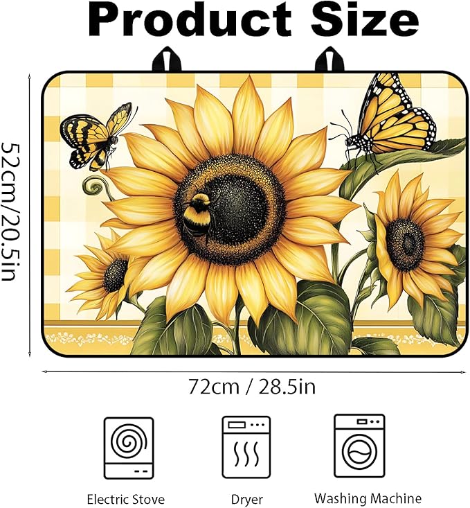 Glass Stove Top Covers for Electric Stove, Heat Resistant Counter Protector Mat, Non Slip Waterproof Surface Cover for Kitchen Counter and Cooktop (Sunflower Check, 28"L x 20"W)