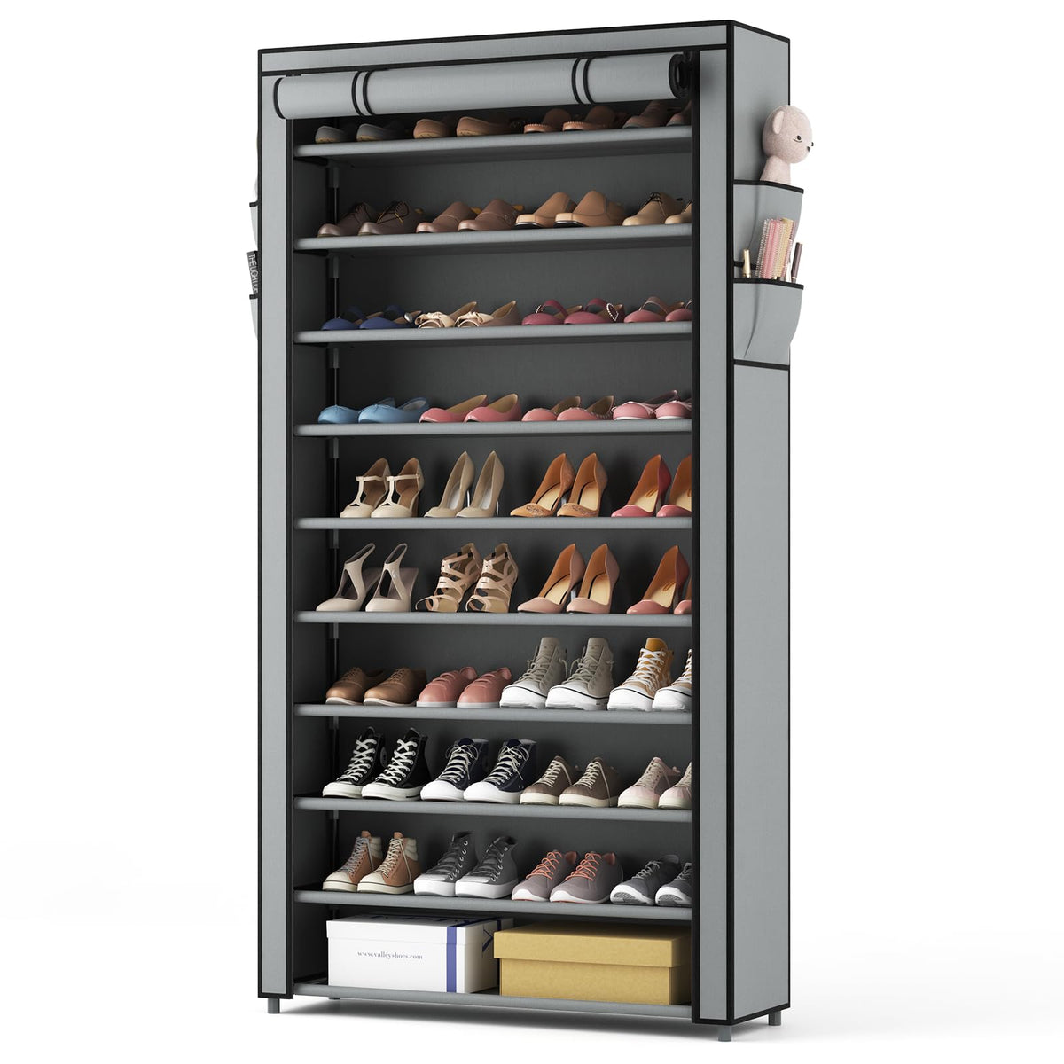 ROJASOP Shoe Rack with Covers, Stackable 10 Tier Tall Shoe - Image 1