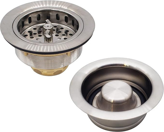Westbrass D2155-07 Wing Nut Style Large Kitchen Basket Strainer with Waste Disposal Flange and Stopper, Satin Nickel