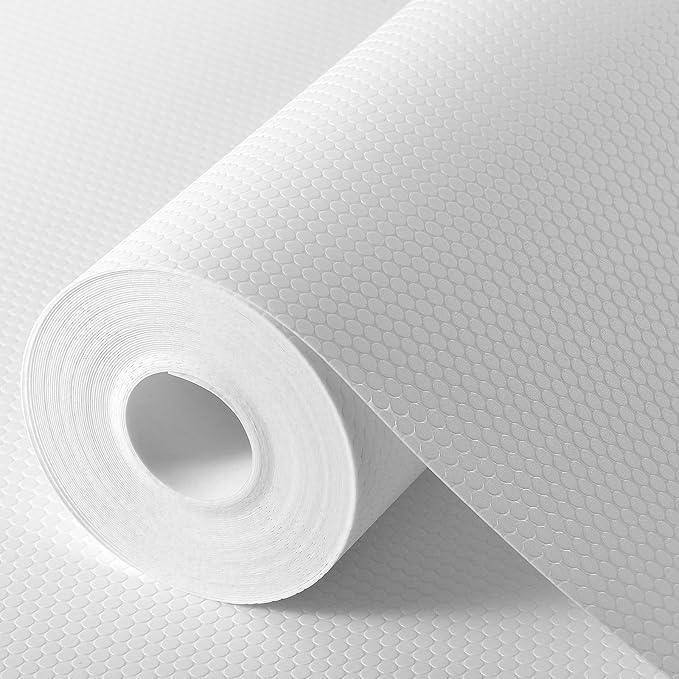 Shelf Liners for Kitchen Cabinets Non Adhesive Drawer Liner for Bathroom Waterproof Refrigerator Liners for Shelves Fridge Plastic Mats Cabinet Cupboard Liner White 11.8 x 118 Inches