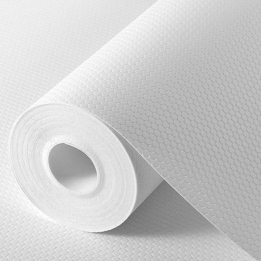 Shelf Liners for Kitchen Cabinets Non Adhesive Drawer Liner for Bathroom Waterproof Refrigerator Liners for Shelves Fridge Plastic Mats Cabinet Cupboard Liner White 11.8 x 118 Inches