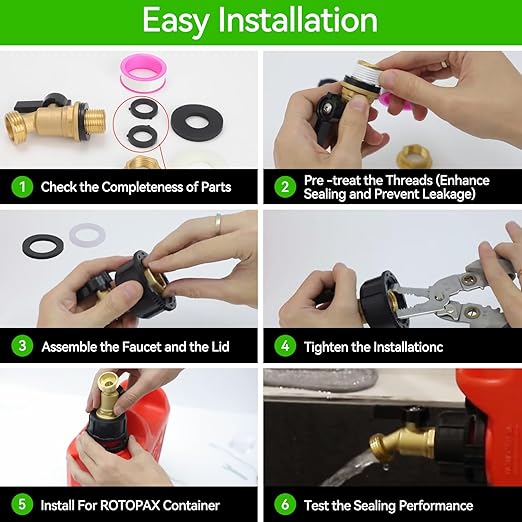 Brass Water Container Rain Barrel Spigot Kit with Filter Faucet,No Splash and Save Water, Compatible with ROTOPAX Water Containers, with Quarter Turn Ball Valve Faucet with Bulkhead Fitting
