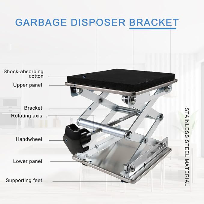Garbage Disposer Bracket Adjustable Shock Absorber Support Kitchen Sink Garbage Disposal Parts Stainless Steel Jack Installation Kit(W：6" H：3.2-11")
