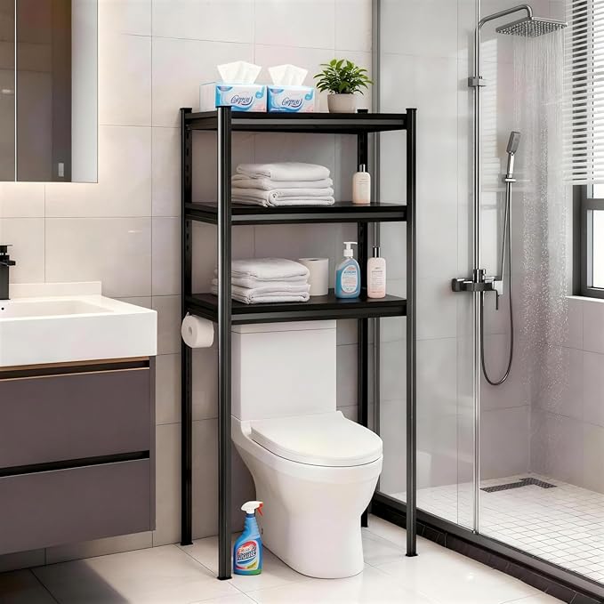 Over Toilet Storage Shelves, 5 Tier Adjustable Steel Shelf, Freestanding Metal Bathroom Space Saver, Waterproof&Rustproof Oraganizer with Reinforced Columns, Ideal for Laundry Bathroom, 32Wx14Dx54H