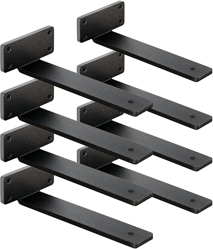 8 Pack Shelf Brackets 12 Inch Floating Shelf Bracket 1/5 inch Thick Heavy Duty Hidden Shelf Brackets Iron Metal Brackets for Shelf Support with Screw Included