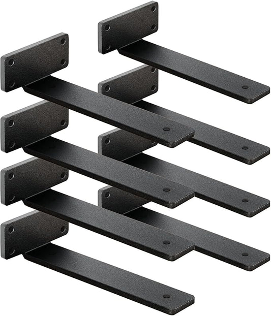 8 Pack Shelf Brackets 8 Inch Floating Shelf Bracket 1/5 inch Thick Heavy Duty Hidden Shelf Brackets Iron Metal Brackets for Shelf Support with Screw Included