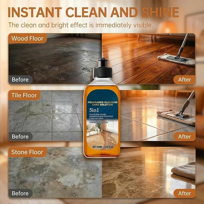5 in 1 Floor Cleaner, 2026 New 5 in 1 Fast-Drying Fragrance Cleaning Care Solution, Dual-Action Stain and Odor Remover for Hardwood Floors, Natural Shine for Mopping Home Kitchen Bathroom (3Pcs)