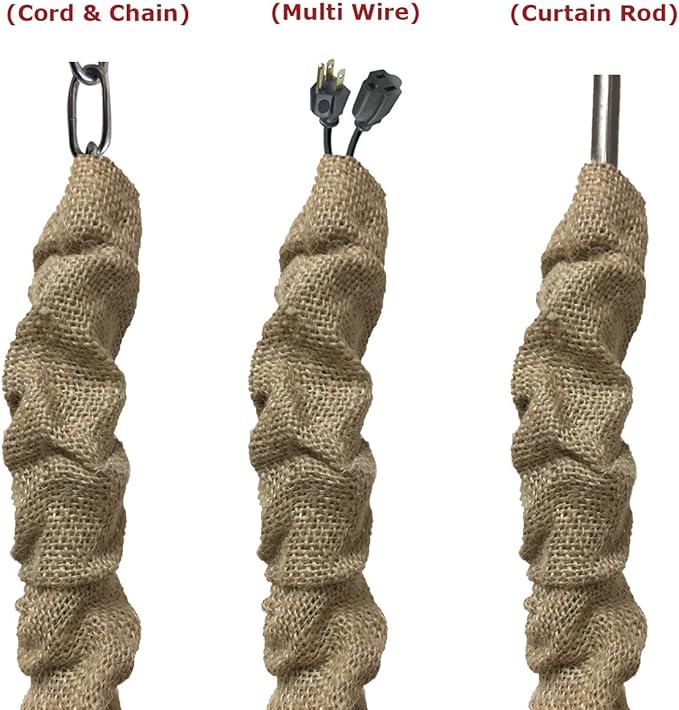 Royal Designs, Inc. Cord & Chain Cover 4 ft Silk Type Fabric, Chandelier Pendant Lighting Chain & Cable Management, Touch Fastener, Burlap - 2 Pack