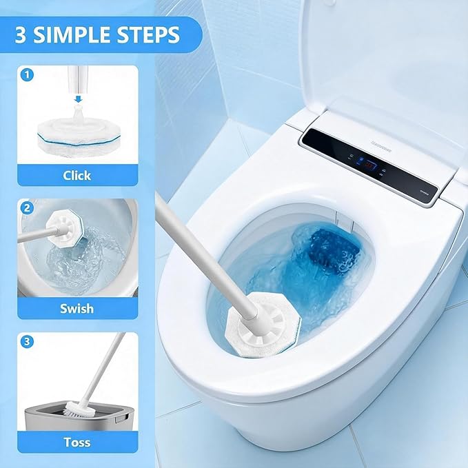 50 Count Disposable Toilet Brush,Toilet Cleaner Refills,Replacement Heads for Toilet Cleaning System,Compatible with Most Toilet Brushes（not Included Brush Rod）