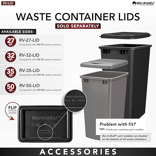 Rev-A-Shelf Polymer Replacement 35 Quart Trash Bin Recycle Waste Garbage Container for Kitchen Cabinet Pullouts, Green, 2 Pack, RV-35-19-2