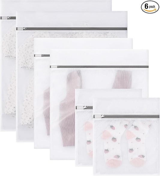 Mesh Laundry Bags for Delicates, Lingerie Wash Bags with Auto-Lock Zipper, 100% Polyester Fine Mesh, White Net, 2XL, 2L, 2S