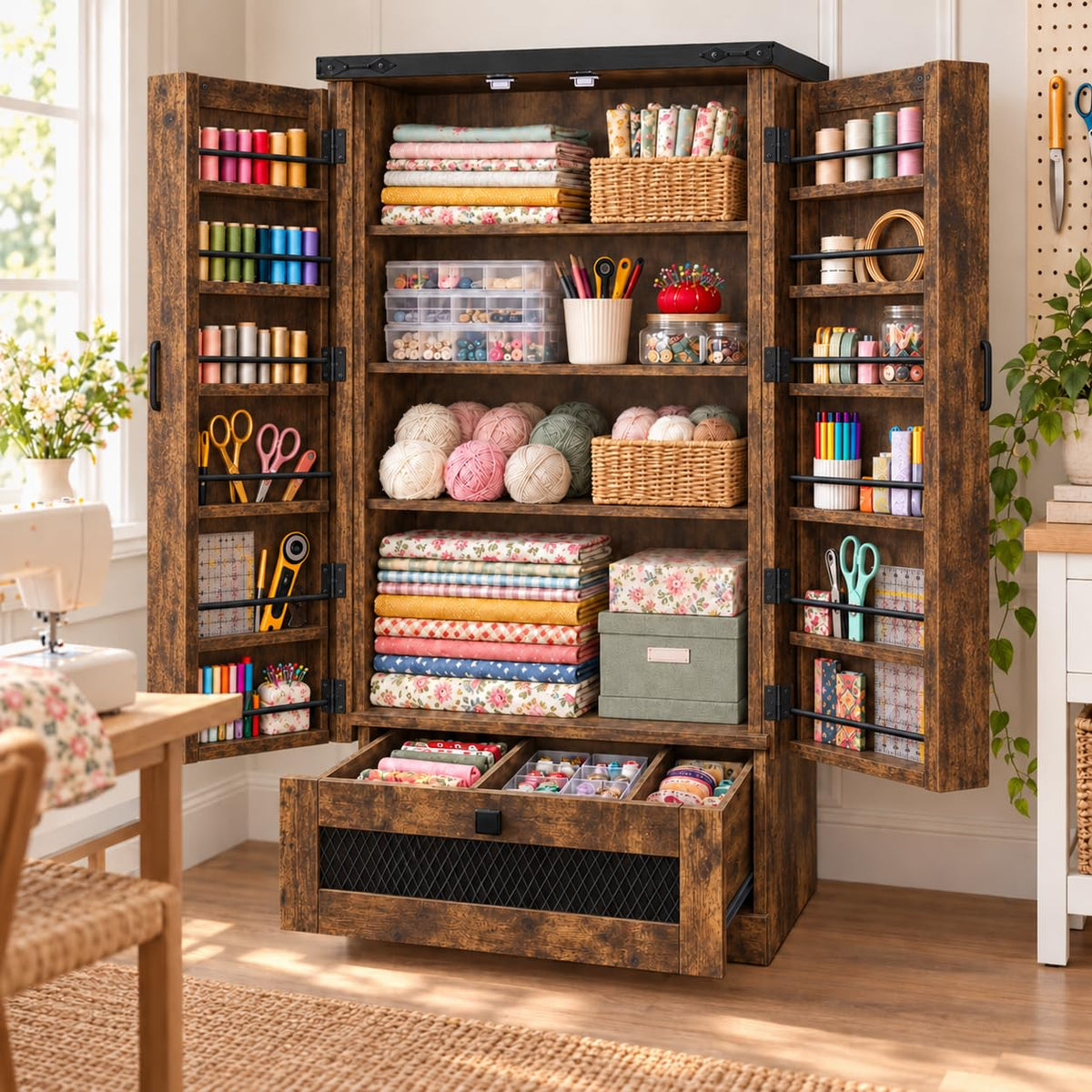 Sewing Cabinet with Storage, 47" Tall Craft Organizer - Image 1