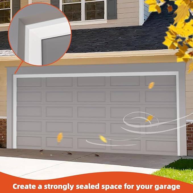 Garage Door Seal Top and Sides, 36 FT Universal TPE Weather Stripping Garage Door Trim Seal Weatherproofing Garage Door Seals with Nails and Lids in White