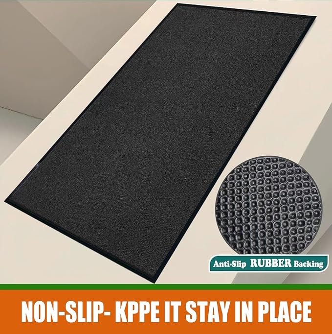 Door Floor Entrance Mat 3x4Ft Brush Step Entrance Rug with Striped Pattern&Rubber Border Indoor Outdoor Low Profile Rubber Entry Carpet Mat for Hallway,Home,High Traffic Area,Black
