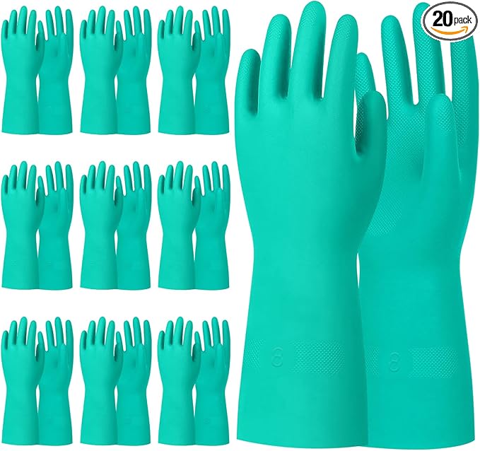 Beieverluck 10 Pairs Chemical Resistant Gloves, Reusable Heavy Duty Rubber Work Gloves, 12.6" Long Nitrile Gloves for Acid Alkali Oil Protection and Industrial Use Household, Medium